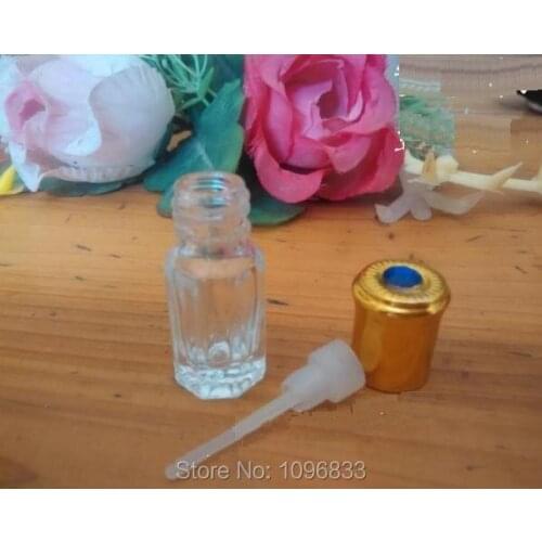 3ML Aroma Drop Bottle with Plastic Stick, 3cc Empty Glass Bottles, Essential Oil Packing Bottle, Octagonal Glass Vial, 50pcs/Lot