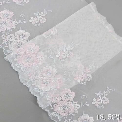 31Yards White Mesh Pink Flower Embroidery Lace Fabric Sexy Bra Underwear Guipure Applique DIY Sewing Wedding Dress Decoration