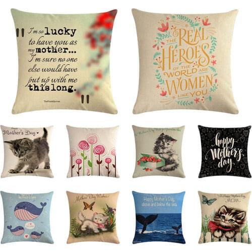 45x45cm happy mothers Day cushion cover butterfly cat pillow cover linen car chair sofa fashion home decoration pillow case