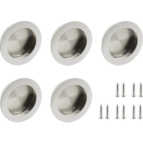 5 Pack Flush Pull Closet Door Hardware Finger Pull, Recessed Kitchen Cabinet Handles Pulls, Round Flush Pull Handle Dia 70mm
