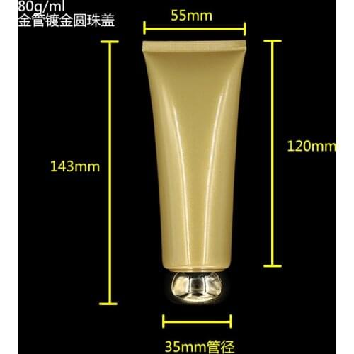 80ML Sunscreen screamTube,80G gold Cream Tube with gold or silver ball shaped lid,80ml PE soft Tube for face cream