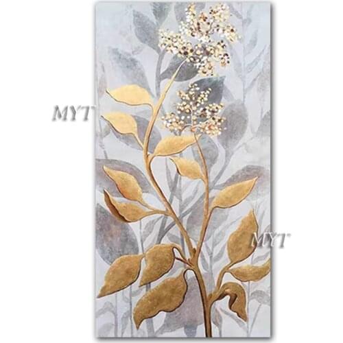 Abstract Golden Foil Leaves Wall Hanging Picture Unframed Hand-painted Oil Painting Canvas Wall Art Home Bedroom Decor Artwork