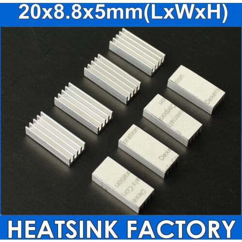 10pcs 20x8.8x5mm Aluminum Heatsink Radiator Cooling Cooler With Thermal Adhesive Double Sided Tape Pad