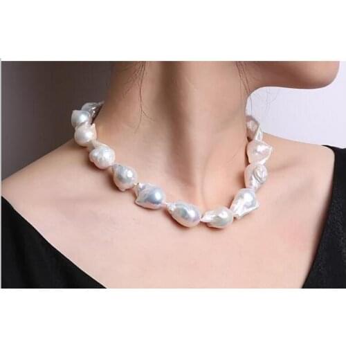 Free shipping Classic 18x20-20x23mm White Baroque Freshwater Pearl Necklace