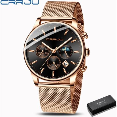 CRRJU Men Military Sport Wrist Watch Luxury Brand Gold Quartz Steel Waterproof Dual Display Male Clock Watch Relogio Masculino