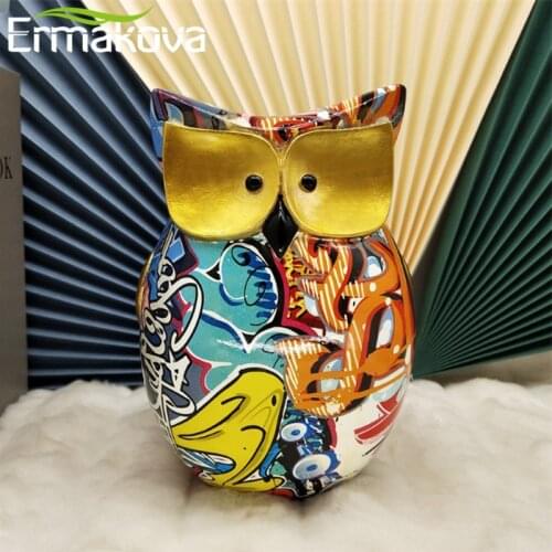 ERMALOVA Nordic Style Colored Drawing Owl Figurines Resin Sculpture Creative Simulation Animal Art Statue Home Decor Accessories