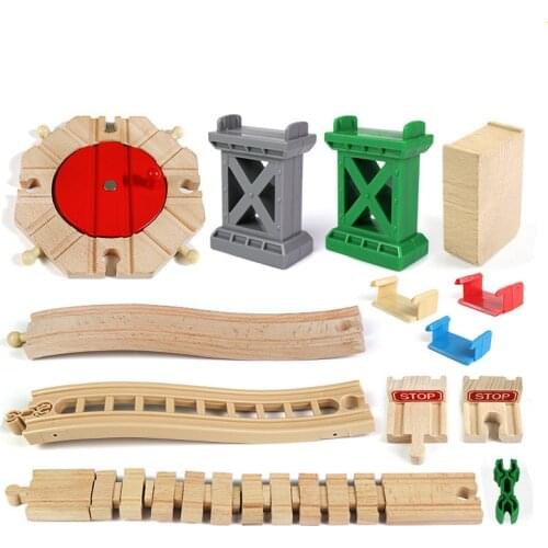 Diy Beech Wooden Railway Track Toy Train Turntable Bridge Pier Accessories Track Educational New Toys for Children Kids Gift