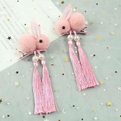 A pair of childrens headdress accessories cute and sweet girl hairpin hairpin multicolor rabbit flower tassel hair accessories