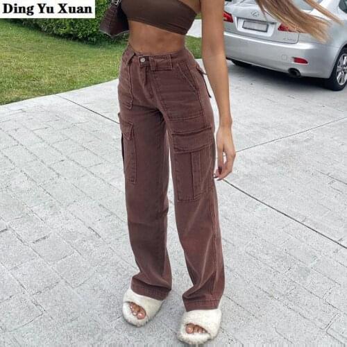 Spring Streetwear Mid Waist Denim Pants Straight Leg Brown Jeans Women Mom Jean Mujer Casual Loose Fit Jeans Boyfriend Femme