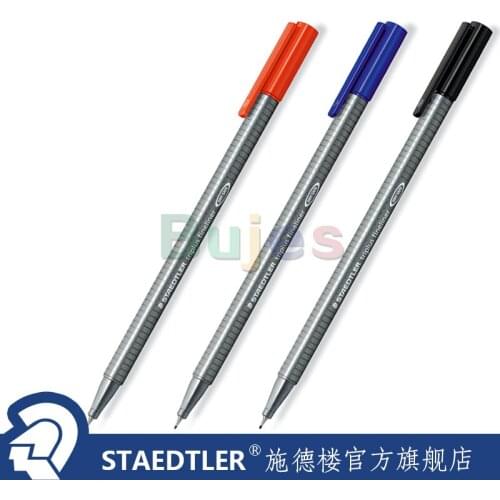 STAEDTLER 334 Triplus Fineliner Gel Pens, Black/Red/Blue Pens 0.3mm Metal-clad Tip Art Design,Water Based Ink