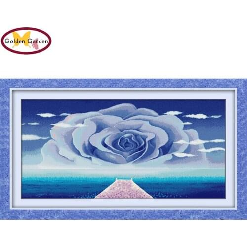 GG Love Sea Rose Cross Stitch Pattern Handicraft DIY Embroidery Needlework Set JoySunday Stamped Cross Stitch Kit for Home Decor