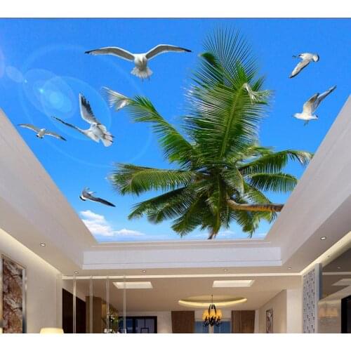 Customize 3D ceiling palm sun seabirds wallpaper 3d wallpaper ceiling non-woven 3d ceiling murals