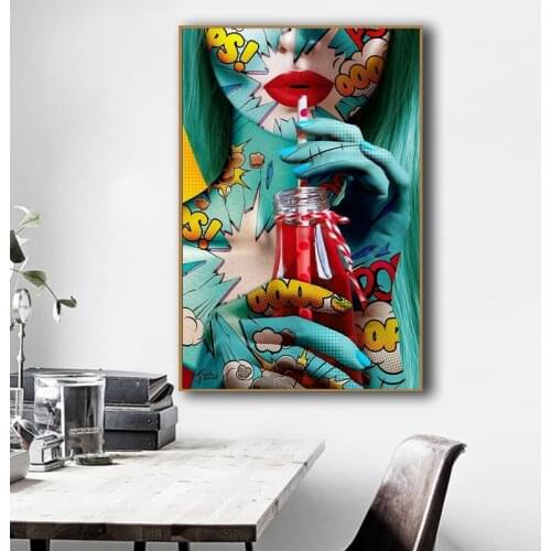 Cool Woman Graffiti Street Art Canvas Painting on The Wall Drinking Girls Posters Graphic Cuadros Wall Picture Room Home Decor