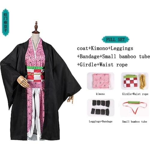 2021 Hot Adult Kids Anime Demon Slayer Kimetsu No Yaiba Tanjirou Kamado Nezuko Zenitsu Shinobu Cosplay Kimono Costume Set Wig