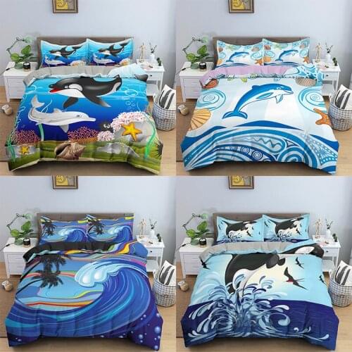 Animal 3D Bedding Sets Dolphin Duvet Cover Set Twin/Queen/King Size Bed Room For Kids Comforter Pillowcase