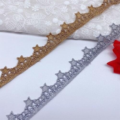 2cm Wide Polyester Gold Silver Lace Trim Stars DIY Lolita Dress Collar Skrit Sewing Accessories Bar Code V2946