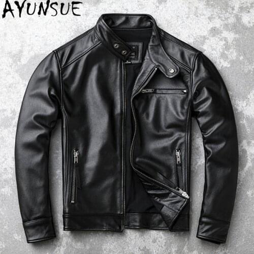 AYUNSUE 100% Cow Leather Coat Genuine Leather Jacket Men High Quality Autumn Winter Casaul Motorcycle Mens Jackets Clothing
