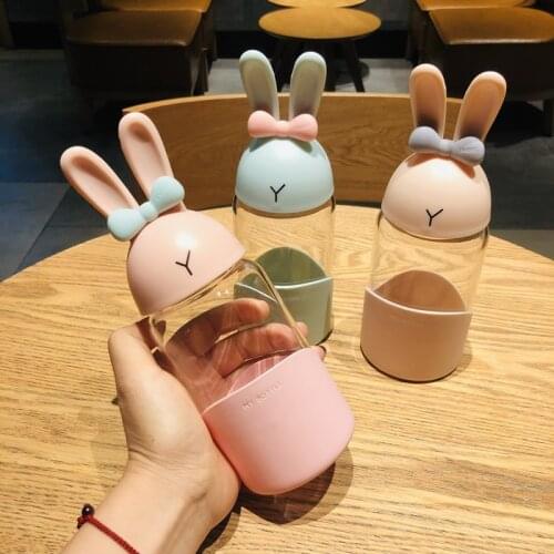 Cute Rabbit Cup Creative White Transparent Cup Portable Simple Personality Borraccia Alluminio Korean Student Water Cup EA60SH