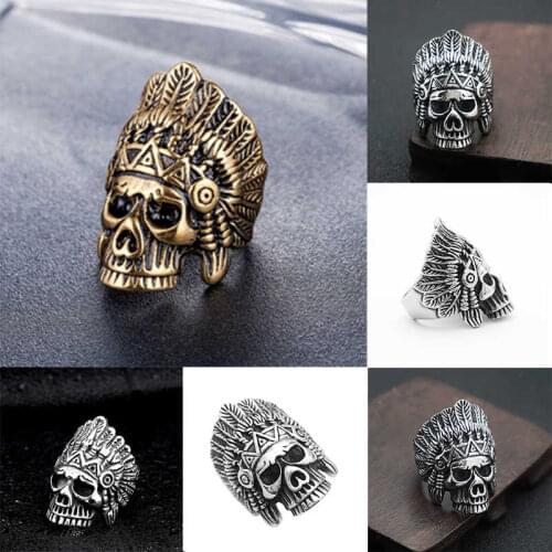 Fashion Ring Mens Carved Indian US7-13 Hip Skull Biker Hop Chief for Party
