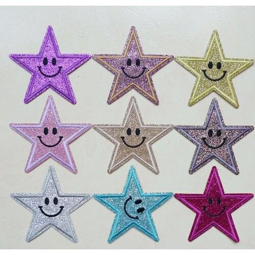 Five-pointed Star Smiley Face Embroidered Iron On Patches For T-shirts Bag Clothing Dresses Coat Accessories Applique Badges