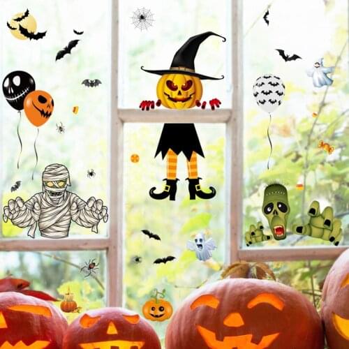 2021 New Halloween Decorative Wall Skeleton Sticker Halloween Balloon Scarecrow Electrostatic Sticker