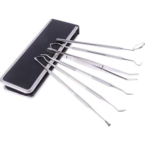 New 6 Pcs/set Dental Tools Tooth Stone Remover Pick Scaler Mirror Stainless Steel Teeth Clean Probe for Dentist or Personal
