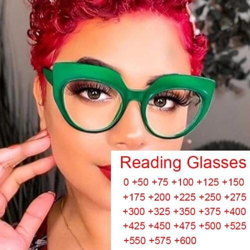 Oversized Green Cat Eye Anti Blue Light Reading Glasses Presbyopia Eyeglasses +0.5 to +6.0 Diopter Elders Glasses Frame Eye Wear