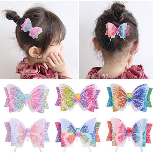 Toddler Girls Glitter Hair Clips Bows Hairpins Sparkly Butterfly Hair Barrettes Birthday Party Gifts Headwear for Baby Kids New
