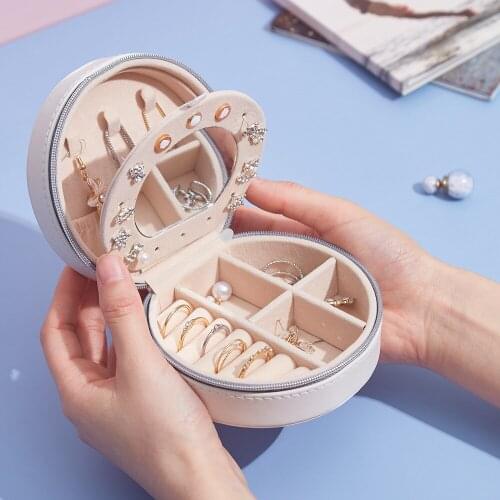 Jewelry Organizer Display Travel Jewelry Case Boxes Small Round Ear Stud Necklace Ring Storage Box Women Birthday Gift