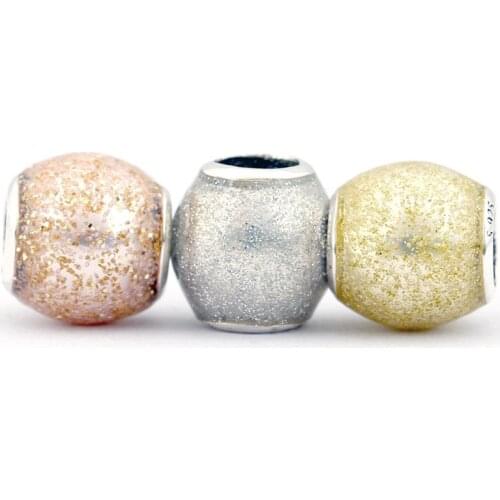 Original Rose Golden & Silver Enamel Glitter Ball Beads Fit 925 Sterling Silver Bead Charm Bracelet Bangle DIY Jewelry