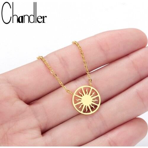 Chandler Stainless Steel Sunshine Sunburst Necklace Pendant Sun Beam Choker Necklaces for Women Christmas Jewelry Accessories