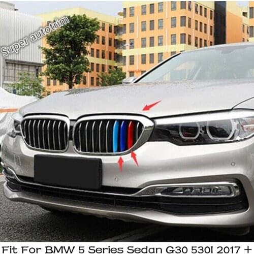 Lapetus Front Head Grille Grill Decoration Strip Cover Trim Kit ABS Accessories Fit For BMW 5 Series Sedan G30 530I 2017 - 2021