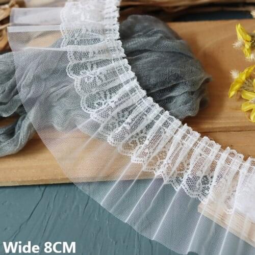 8CM Wide White Black Double Layers Mesh Embroidered Ribbon 3d Pleated Lace Collar Ruffle Trim Dress Cloth Crafts Patchwork Decor
