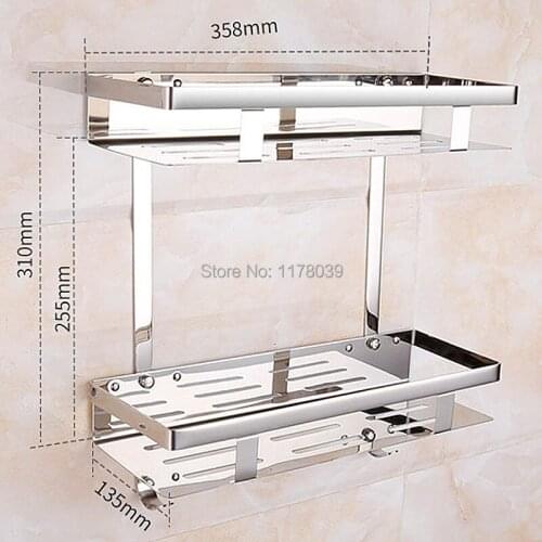 304 stainless steel bathroom shelving,bolt inserting type wall mounted dual tier bathroom shelves,J16520