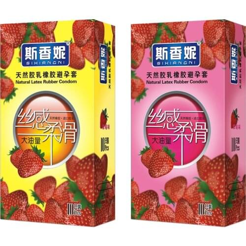 10 Pcs/Box Strawberry Flavor Condoms Sex Products Women Vaginal Stimulation Condom Men Full Oil Ultra-thin Smooth Penis Sleeve