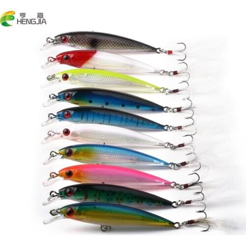 HENGJIA 10pcs 7.2G Fishing Lure Diving Minnow Wobblers Hard Bait with Feather Hooks Fishing Tackle 7.2G