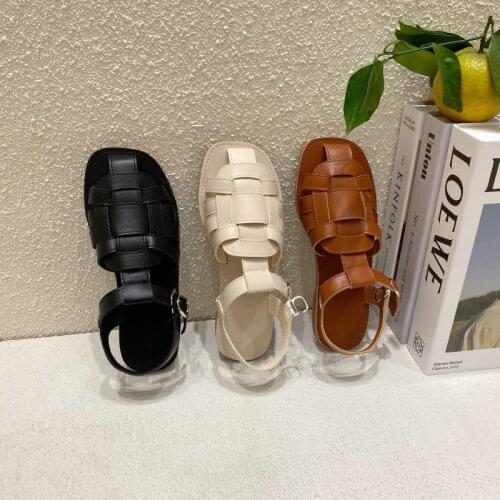 Korean Weave gladiator sandals women cross band flat summer shoes woman buckle strap sandales cut out knitted sandalias 2021