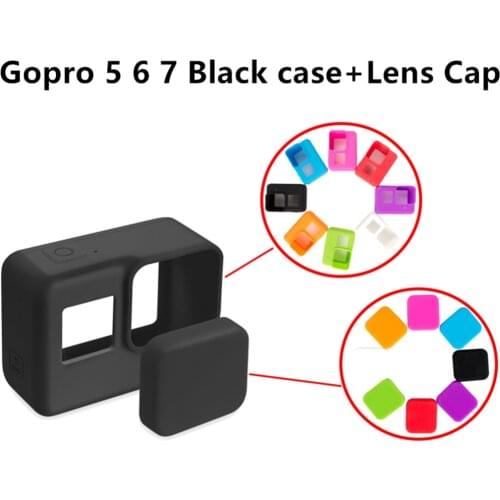Silicone Camera Sleeve + Lens Cap Cover for GoPro Hero 5 6 7 black Protective Frame Case Shell for GoPro Hero 5 7 Action Camera