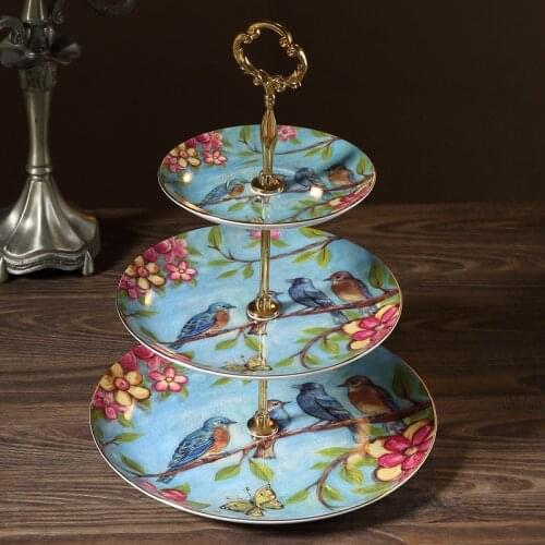 Blue Bird Bone China Fruit Plates Snack Dishes Cake Stand Candy Dish Porcelain Tray Ceramic Tableware Decoration