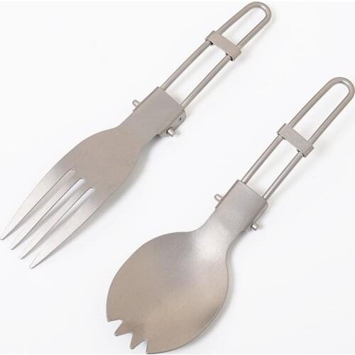 Camping Folding Spoon Fork Picnic titanium Outdoor Tableware Ultralight Flatware Fork Spork Cookware