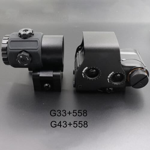 Tactical 558 Red Dot Sight G33 G43 3X Magnifier Holographic Scope Hunting Reflex Sights For 20mm Weaver Rail Mount Airsoft Rifle