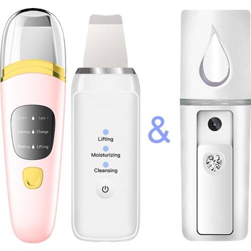 Ultrasonic Facial Skin Scrubber Blackhead Remove USB & Nano Face Steamer Reduce Acne Exfoliating Peeling Spatula Lifting Tools