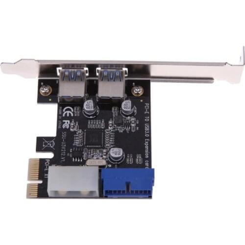 USB3.0 PCI-E Expansion Card Adapter External 2 Port USB3.0 Hub Internal 19pin Header PCIe Card 4pin IDE Power Connector Hot Sale
