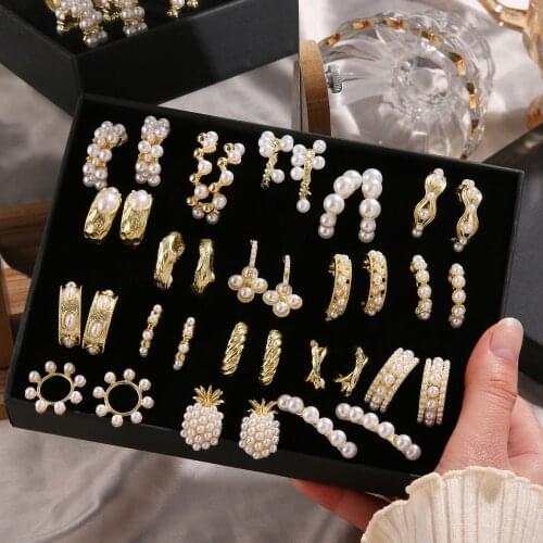 Vienkim Vintage Fashion Pearl Earrings Set For Women Bohemian Jewelry 2021 Geometric Round Circle Pearls Earrings Brincos