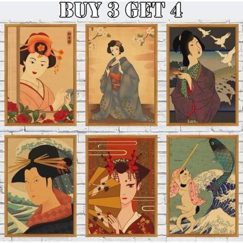 Japanese Style Of Ukiyo Painting Maid Vintage Kraft Paper Home Decor Wall Decor Art Retro