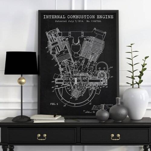 Spacke De Motor Blueprints Print Twin Poster Motorcycle Engine 1914 Patent Canvas Wall Decor Painting Garage Wall Decor