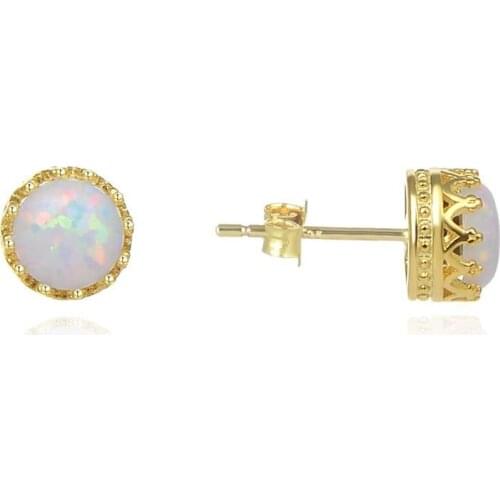 Beritafon 925 Sterling Silver Round Opal Stud Earrings Gift for Women or Girls