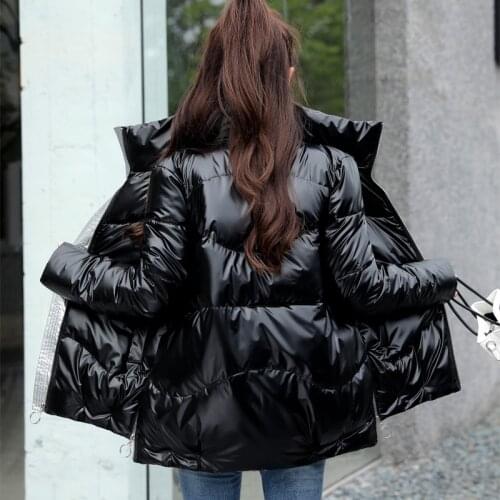 2021 Womens Down Jacket Winter Glossy Silver/Black/Gold/Blue Plus Size Parka Outwear Down Padded Coats Female