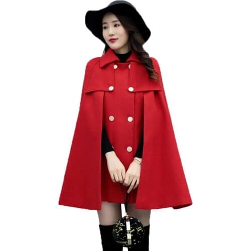 Wool Coat Female Autumn Winter Mid-Long New Korean Temperament Women elegant Outerwear Loose Cloak Woolen Coat Shawl Cloak R341