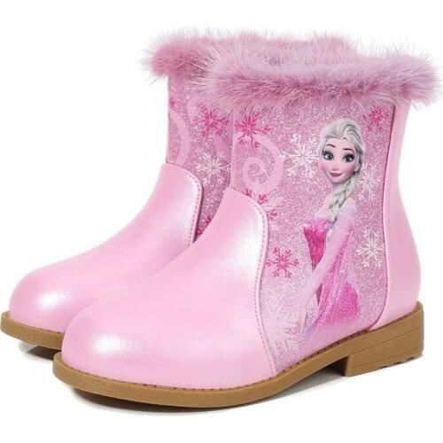 Winter Girls Elsa Boots Cartoon Warm Plush Kids Boots For Kids Cotton-Padded Baby Shoes For School Party Boot